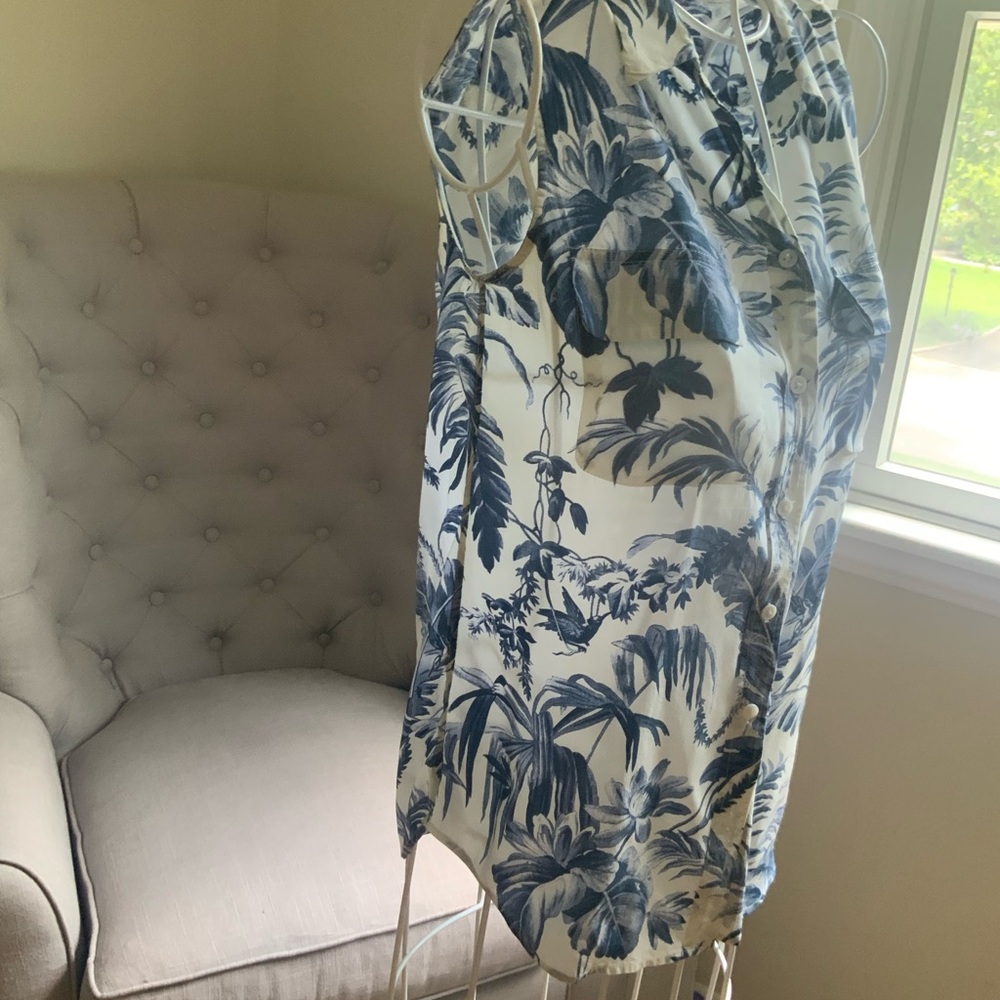 Equipment Blue and White Leaf Print Blouse - Picture 6 of 6